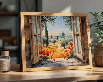 Window to Al-Quds | Islamic Wall Art | Dome of the Rock Painting | Palestine Digital Download | Jerusalem Print |