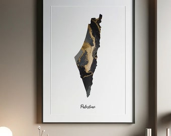 Palestine Map Black and Gold Minimalist Poster Artwork