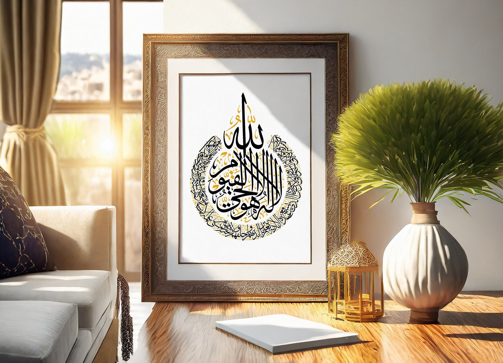 Islamic Calligraphy Ayat Al-Kursi Quran Marble Pictures Canvas Painting Poster Print Wall Art Living Room Home Decor - 15