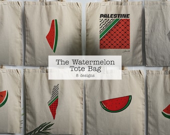8 Different Designs - The Watermelon Tote Bag - Palestine - Natural Cotton Bag - Keffiyeh Pattern - 20% of Profits Donated - Handmade
