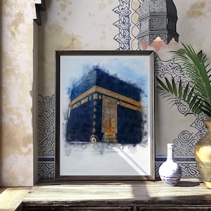 Masjid al Haram Makkah Painting Kabah Kaaba Watercolour Islamic Wall Art Mecca