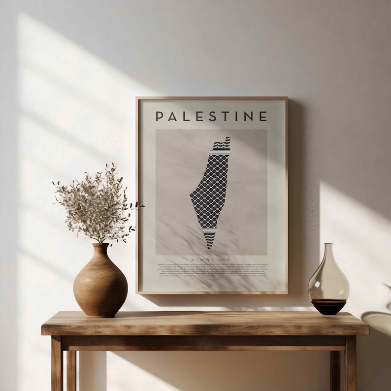 Vintage Style Map of Palestine with Keffiyeh Pattern - Wall Art, Poster, Home Decor, Eid Gift - A3 (29.7cm x 42cm) or 30cm x 40cm | 2 Sizes image 4
