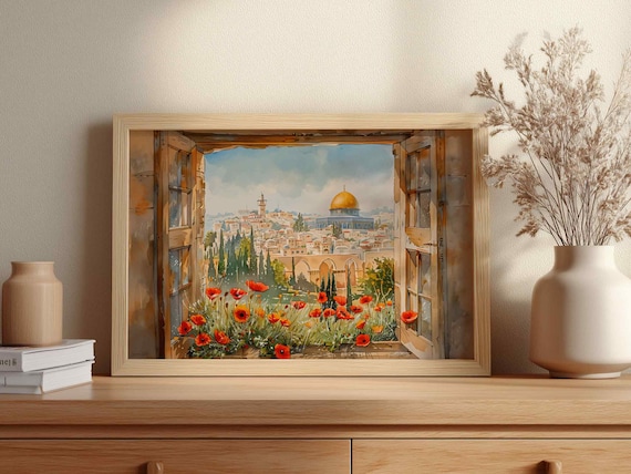 Window View of the Dome | Horizontal Dome of the Rock Poster | Islamic Wall Art | Palestine Print | Muslim Gift | Ships Worldwide