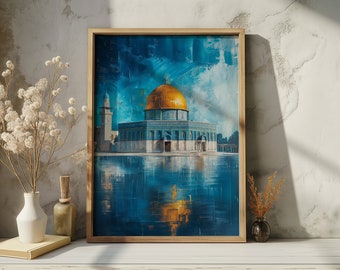 Dome of the Rock Digital Art, Abstract oil Painting, Wall Decor, Wall Art, Palestine, Wet on Wet,