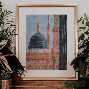 Al Masjid an Nabawi - Digital Watercolour Painting, Wall Art, Home Decor, Islamic Artwork