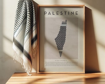 Vintage Style Map of Palestine with Keffiyeh Pattern - Wall Art, Poster, Home Decor, Eid Gift - A3 (29.7cm x 42cm) or 30cm x 40cm | 2 Sizes