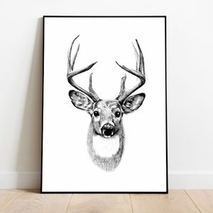 Deer | Deer Print | Home Decor | Animal Print | Wall Art | Digital Prints | Downloadable Prints | Printable Art | Poster | Black and White