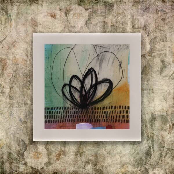 Pintura de flor de loto para tu colección de arte. Pintura artística en carboncillo y acuarela. Pintura original contemporánea en papel.