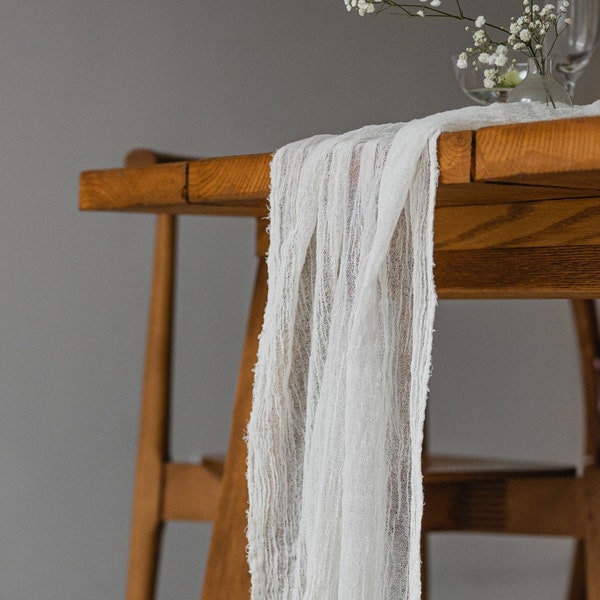 ivory boho cotton table runner white wedding centrepiece wedding arch sheer fabric farmhouse table decor hand dyed natural fabric for decor