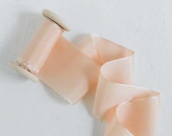 peach silk ribbon,peach wedding ribbon,hand dyed silk ribbon, for wedding invitation,bridal bouquet,wedding flatlay styling