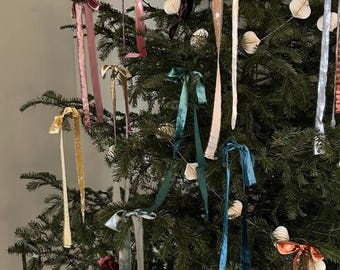 Lazos navideños de terciopelo teñidos a mano, adornos de terciopelo de seda, decoración para árbol de Navidad, lazos hechos a mano, lazos de cinta navideños de lujo - 31 colores