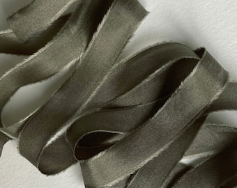 Hand Dyed Khaki Green Silk Ribbon For Wedding Invitations