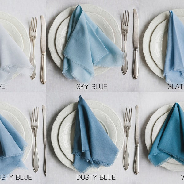 Tovaglioli da cena blu, decorazioni per matrimoni blu polveroso, tovaglioli celesti con bordi grezzi decorazioni per la tavola di nozze boho, tovaglioli nuziali biancheria da tavola