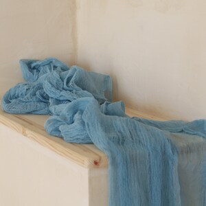 blue table runner,blue table centrepiece ,wedding arch tape,blue cheesecloth runner,rustic,boho,wedding centrepiece,blue cheesecloth textile