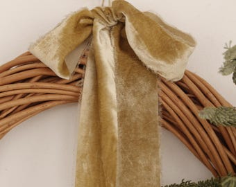 Golden olive - hand dyed velvet ribbon for Christmas Wreath, Decor,Gift wrapping  - 8 sizes
