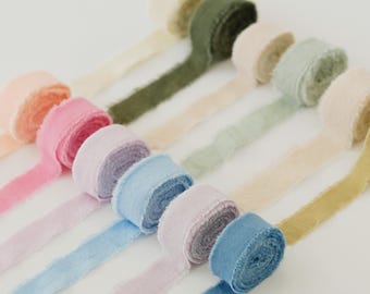 Hand Dyed Cotton Ribbon 1/2'' or 1'' inches - organic frayed edge linen ribbon for wedding bouquets, gift wrapping rustic cotton ribbon trim