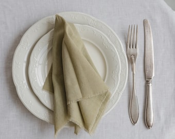 OLIVE wedding napkins cotton napkins wedding table decor green olive wedding cotton dinner napkins raw edges napkins olive green decor