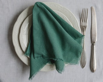 ANTIQUE GREEN-wedding napkins,cotton napkins,wedding table decor,emerald green,wedding dinner napkins, raw edges napkins,emerald event decor