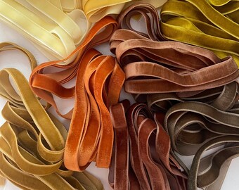 Velvet ribbon 3/8 inch finished edges 10 mm terracotta yellow bronze rust colors for wedding ,decor invitations ,gift wrapping, DIY projects