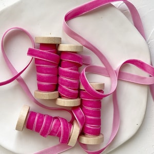 Fuchsia -  thin velvet ribbon hand dyed for crafts valentine day decor tiered tray decor valentines handmade craft supplies wrapping - 10 mm