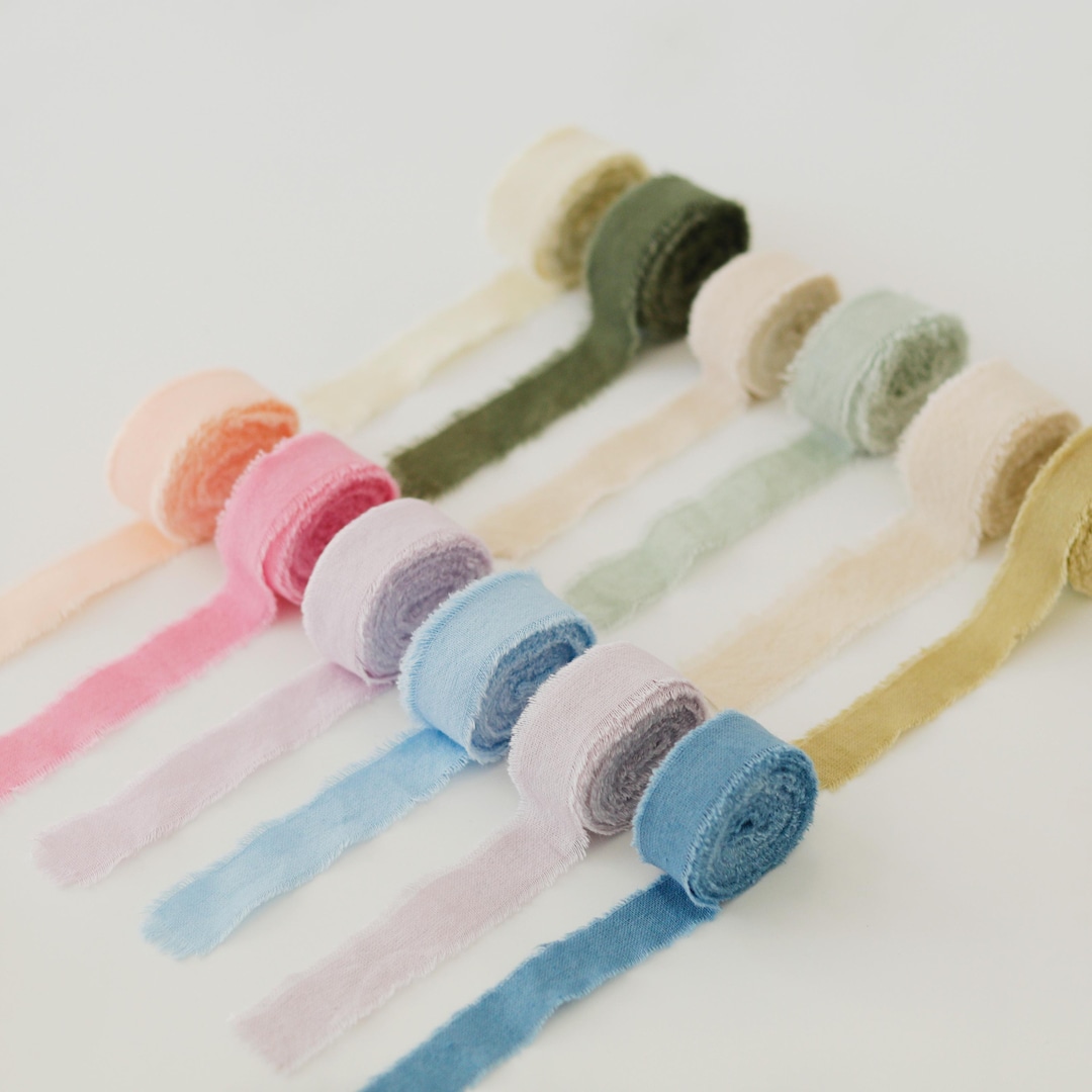 Hand Dyed Cotton Ribbon 1/2'' or 1'' Inches - Organic Frayed Edge Linen ...
