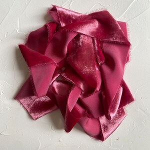 RASPBERRY - Hand Torn Berry Velvet Ribbon Berry Bow Ribbon, Pink Ribbon ...