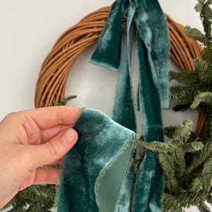 Christmas velvet ribbon Christmas Wreath Decor holiday velvet emerald hand dyed velvet ribbon green velvet ribbon wreath bow velvet trim