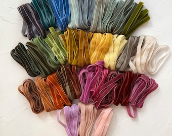 HAND DYED Velvet ribbon - 10 mm 3/8 inches - 32 colors - finished edges - for decor, gift wrapping,crafts, DIY projects, bouquet ribbon,