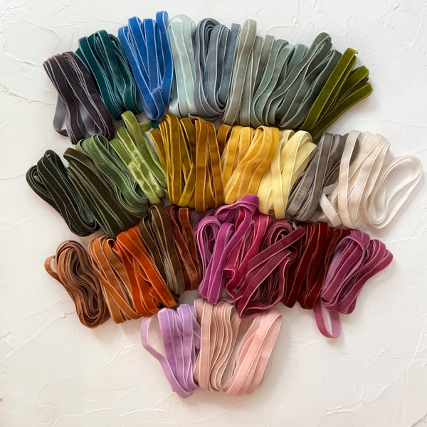 HAND DYED Velvet ribbon - 10 mm 3/8 inches - 32 colors - finished edges - for decor, gift wrapping,crafts, DIY projects, bouquet ribbon,