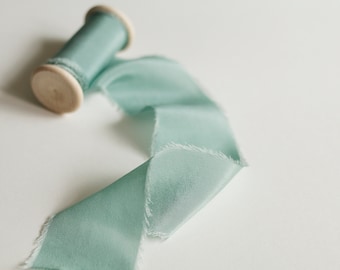 Dusty Mint ribbon,Hand Dyed ribbon, wedding silk ribbon,Silk Ribbon for Wedding Favors,Bridal Bouquet,Wedding invitations,Wedding Stationery