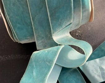 Aquamarine blue 1 inch ribbon: hand dyed turquoise velvet ribbon by the yard, 25 mm