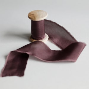 plum silk ribbon,marsala wedding ribbon,hand dyed silk ribbon, for wedding invitation,bridal bouquet,wedding flatlay styling,plum hand dyed image 1