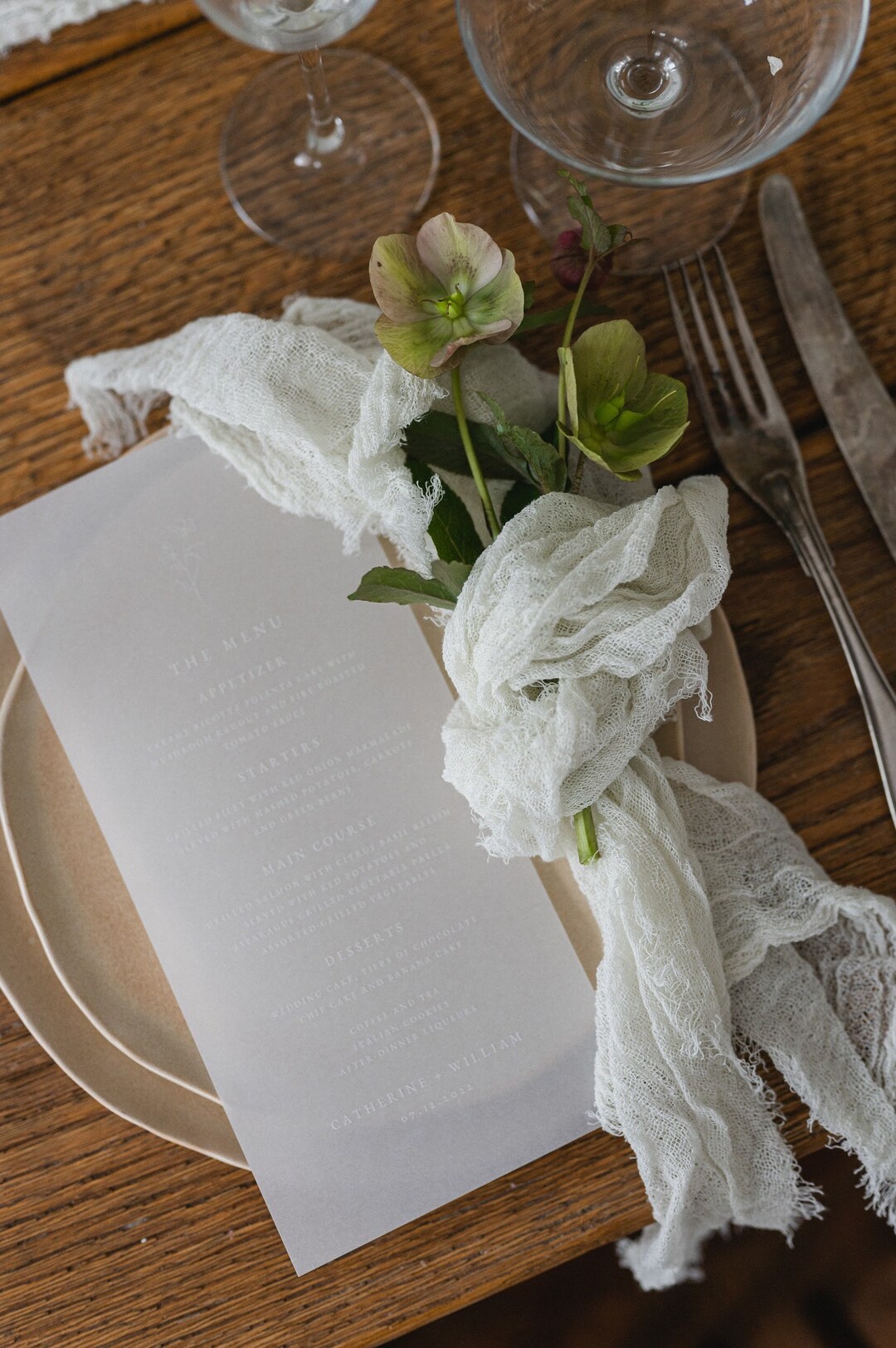 Elegant Vellum Menu Cards Menu Printed on Vellum With White or Black Ink wedding Menu Event