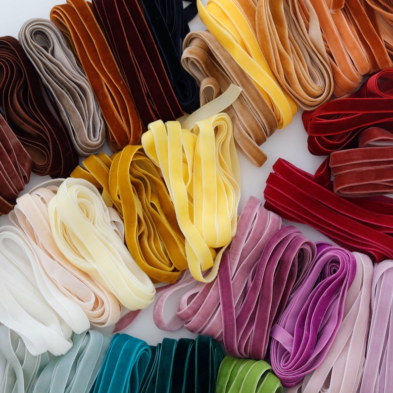 3/8 Finished Edge Velvet Ribbon Trim: 50 Hand Dyed Colors - 1, 3, or 5 ...