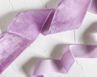ORCHID velvet ribbon wedding hand dyed ribbon for decor lavender ribbon for wrapping,crafts,DIY projects, bouquet ribbon - 2'' and 1'' size