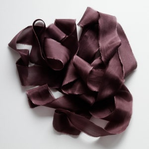 plum silk ribbon,marsala wedding ribbon,hand dyed silk ribbon, for wedding invitation,bridal bouquet,wedding flatlay styling,plum hand dyed image 2