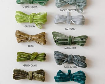 Green Velvet ribbon by yard -3/8 inch HAND DYED - Christmas decor,gift wrapping,dark green ribbon,velvet ribbon,wedding ribbon,malachite