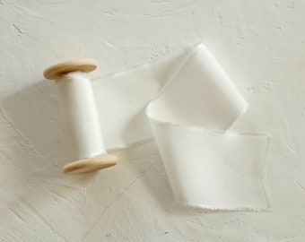 Nastro di seta Habotai bianco, nastro per bouquet da sposa non tinto, 3 iarde