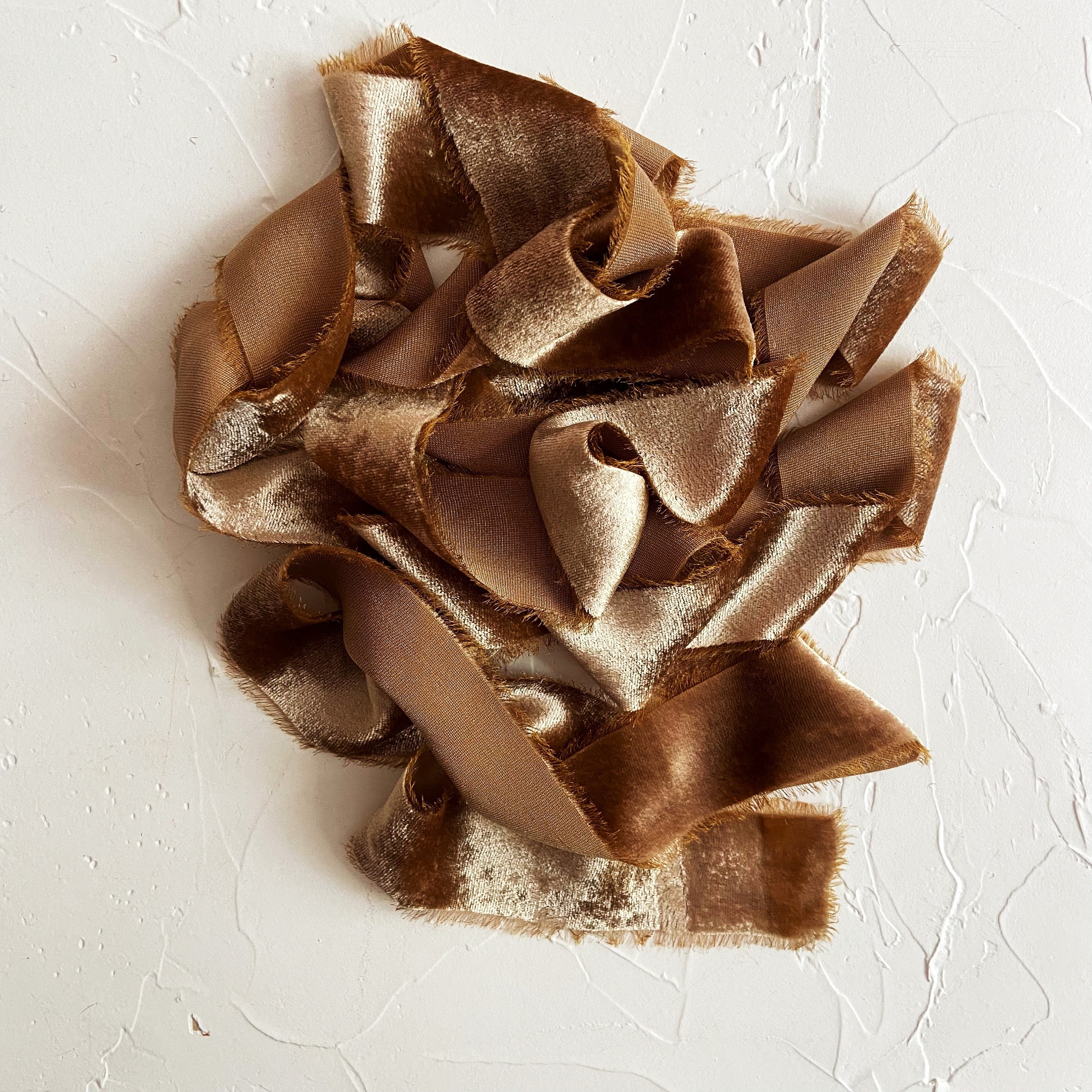 COPPER - Hand Torn Silk Velvet Ribbon,hand Dyed ,bronze Ribbon, Ribbon ...