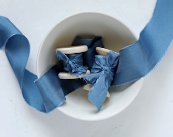 dark blue  silk ribbon,blue wedding ribbon,hand dyed silk ribbon,ribbon for wedding invitation,bridal bouquet,wedding,styling - RICH BLUE