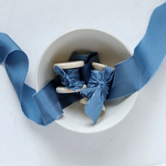 dark blue  silk ribbon,blue wedding ribbon,hand dyed silk ribbon,ribbon for wedding invitation,bridal bouquet,wedding,styling - RICH BLUE