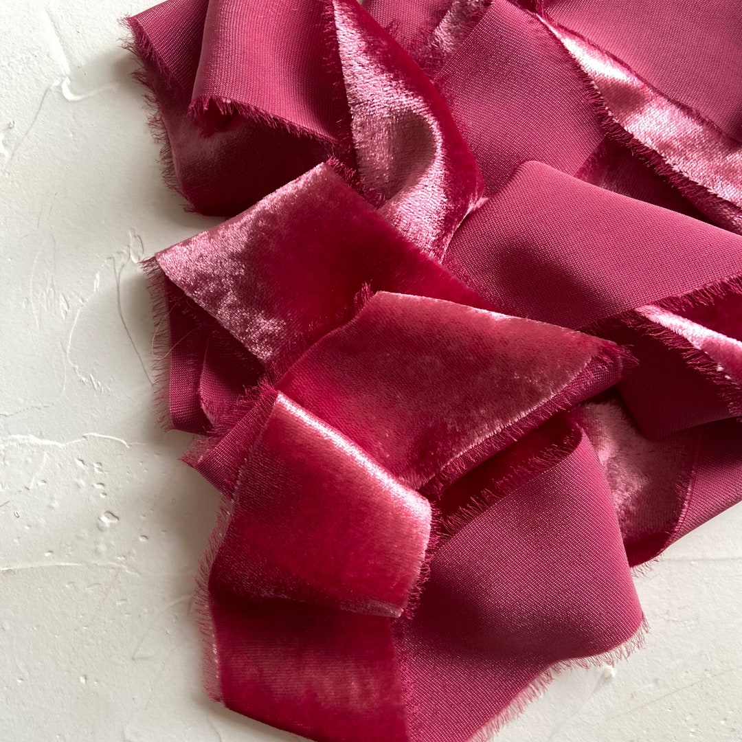 RASPBERRY - Hand Torn Berry Velvet Ribbon Berry Bow Ribbon, Pink Ribbon ...