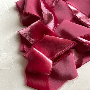 FRAMBOESA - fita de veludo de frutas rasgadas à mão, fita rosa para guirlandas de natal, buquês de casamento, decoração de embrulho de presente