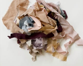Hand dyed Silk ribbon scraps : 10 curated sets of luxurious ribbon trim off-cuts for decor craft projects gift wrapping