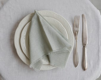 PALE SAGE green - wedding napkins,cotton napkins,wedding table decor, mint decor,wedding dinner napkins, raw edges napkins, SAGE event decor