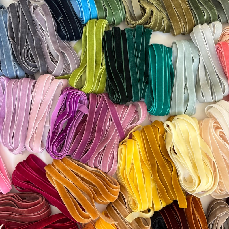3/8 Finished Edge Velvet Ribbon Trim: 50 Hand Dyed Colors - 1, 3, or 5 ...