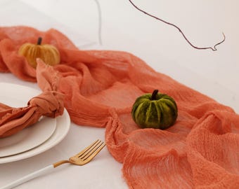 Orange cheesecloth runner : cotton table runners for rustic wedding decor - 36 sizes