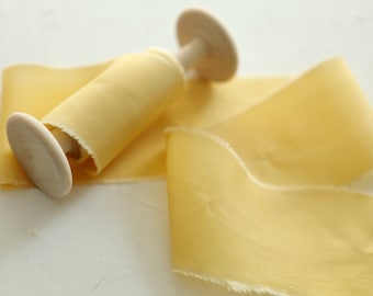 yellow silk ribbon for wedding hand dyed silk ribbon,pure silk ribbon,ribbon on wooden spool, ribbon for Bridal Bouquet,for Wedding Vows