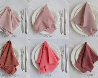 hand dyed cotton napkins, pink napkins,wedding rose table decor,dusty rose napkins raw edges wedding table decor boho, rustic dinner napkins