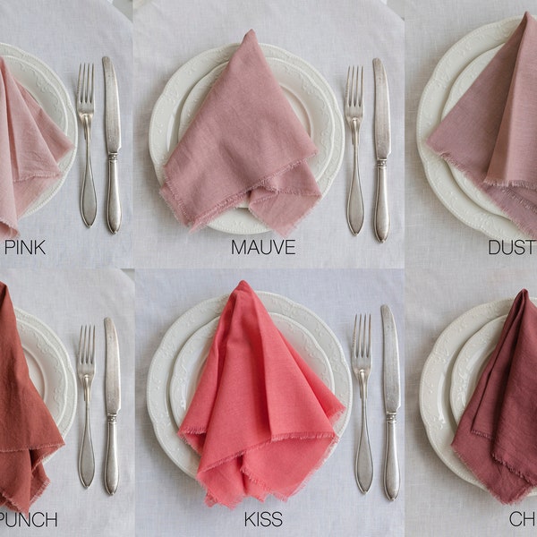 hand dyed cotton napkins, pink napkins,wedding rose table decor,dusty rose napkins raw edges wedding table decor boho, rustic dinner napkins